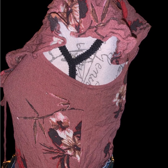 Tillys Blu Pepper Dark Mauve Pink Floral Blouse with Drawstring Tassel Tie - Picture 11 of 16